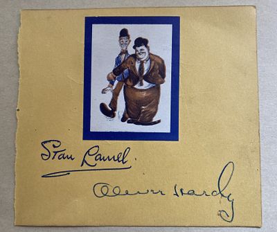Stan Laurel Oliver Hardy comic legends signed vintage autograph album page. Laurel and Hardy 