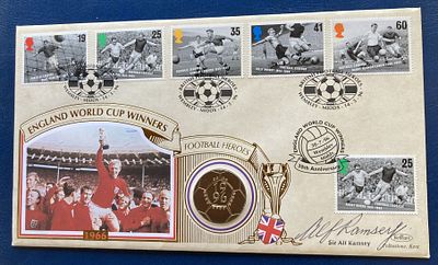 Sir Alf Ramsey 1966 World Cup manager signed Benham 1996 Football Coin FDC PNC. Sir Alfred 