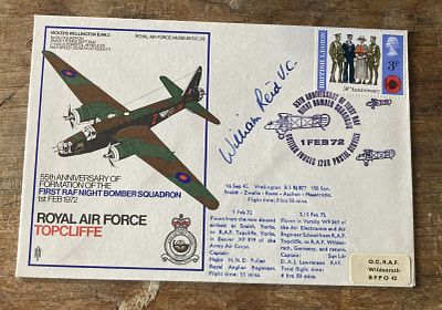 Bill Reid VC signed cover RAF Topcliffe 55th anniv of Formation of the First RAF Night Bomber 