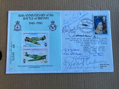 WW2 Scarce Battle of Britain aces multiple signed 40th ann cover inc L Sinclair 310 sqn, P 