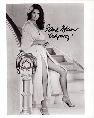 Maud Adams signed 10x8inch black and white photo.