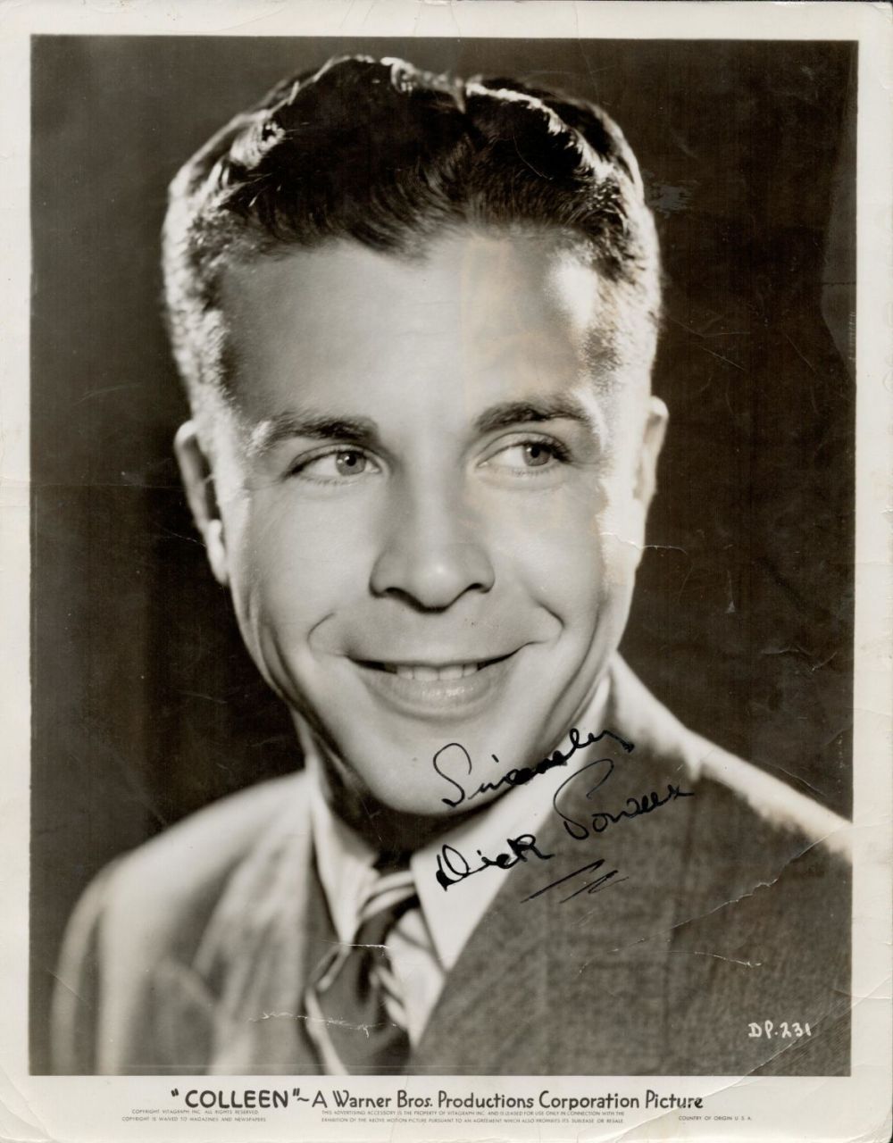 Lot 313: Dick Powell signed 10x8 black and white photo....