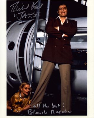 Richard Kiel and Blanche Ravalec signed Moonraker 10x8inch colour photo.