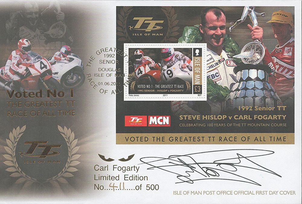 Lot 388: Motorcycle Racer, Carl Fogarty signed TT FDC limited...