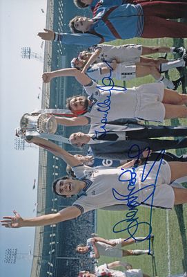 Autographed WEST HAM UNITED 12 x 8 Photograph : West Ham United's TREVOR BROOKING and FRANK 