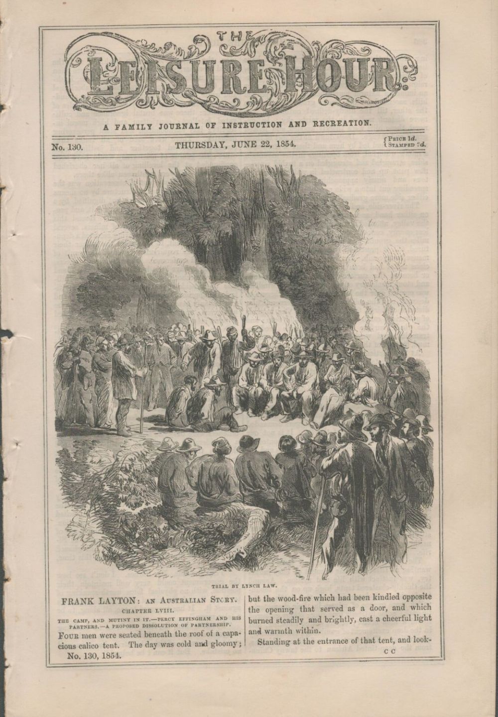 Lot 435: 1854 Original comic paper 'Leisure Hour'. Australia gold...