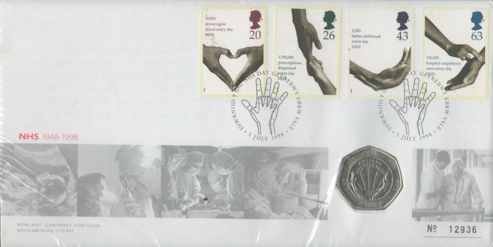 Lot 436: NHS 50th Anniversary Coin Cover. NHS 1948-1998. Postmark...