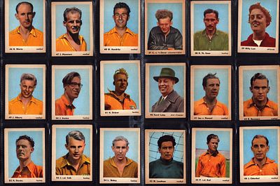 Collection of vintage trading cards featuring athletes from the 1952 Summer Olympics in Helsinki.
