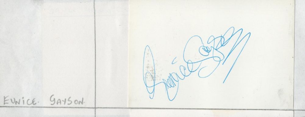 Lot 454: Eunice Gayson signed 4x3 album page. On reverse...