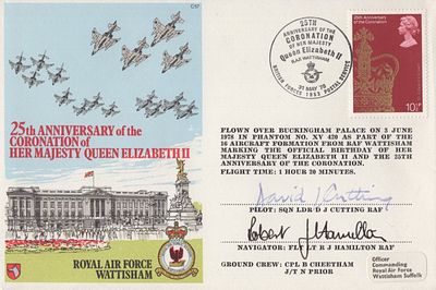 RAF Wattisham 25th anniversary of the coronation of HM Queen Elizabeth II, flown in an RAF 