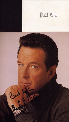 Michael Crichton signed 8x10 colour photo with additional card with signature.