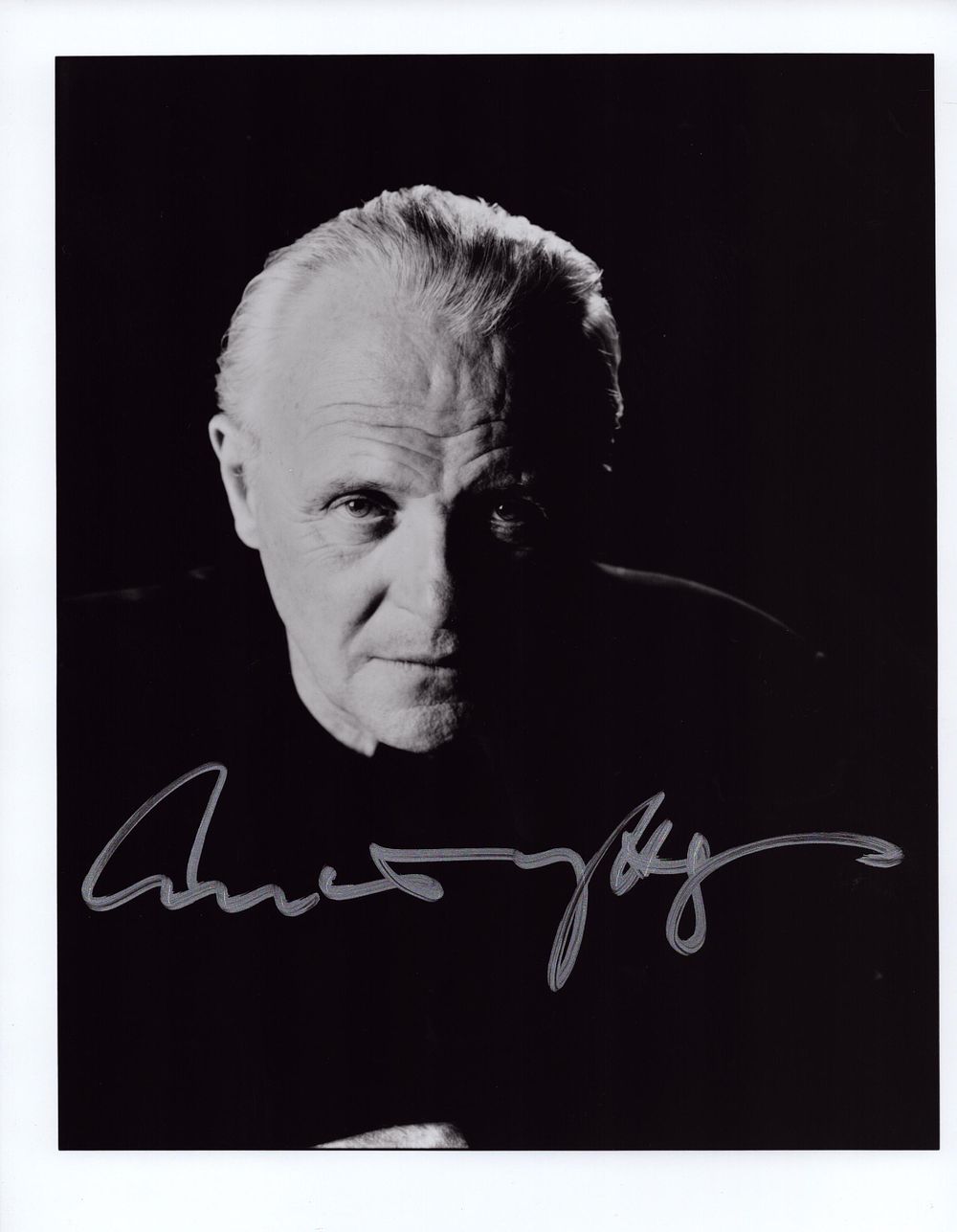 Lot 294: Anthony Hopkins singed 8x10 black and white photo.