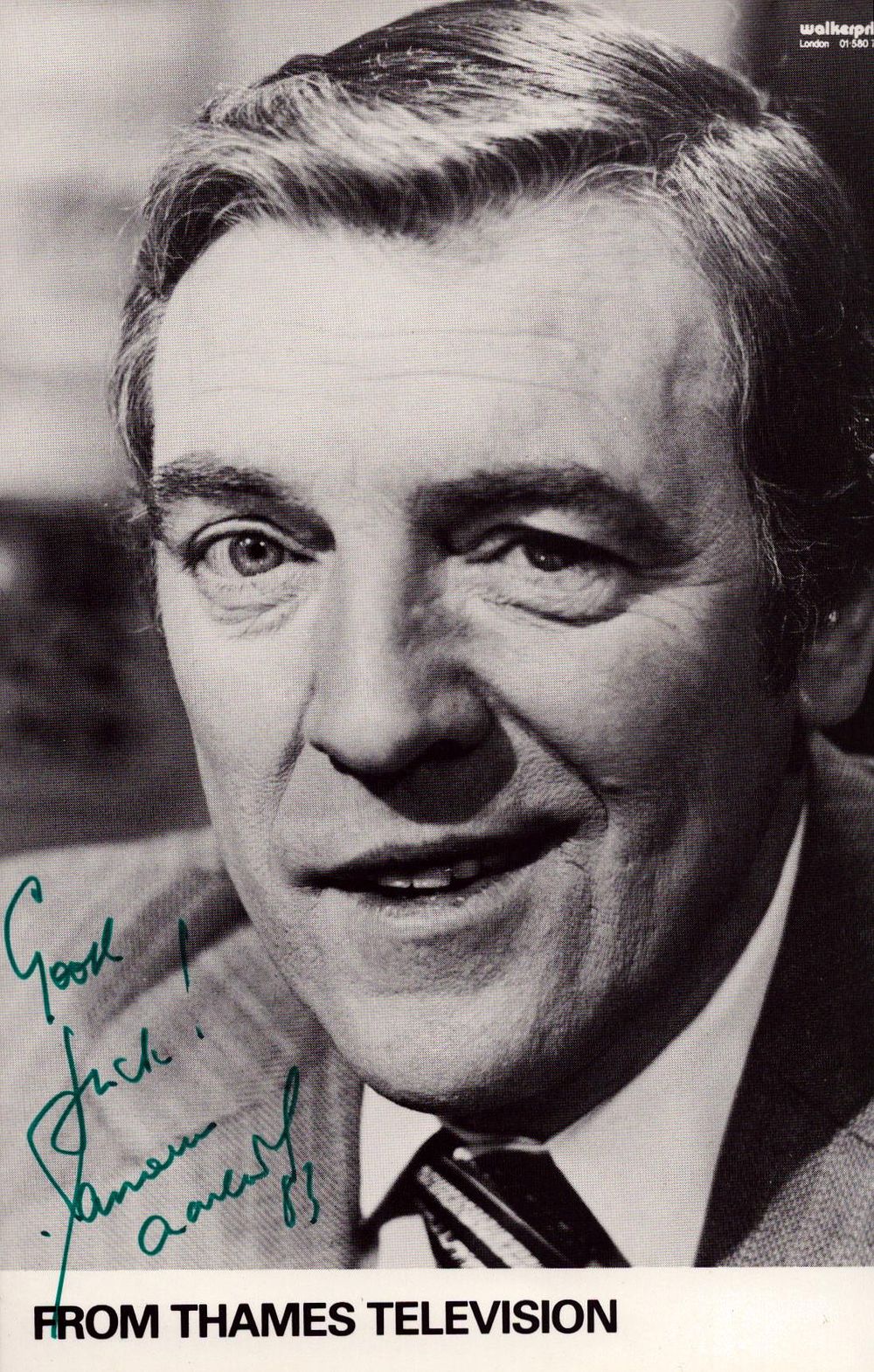 Lot 313: Eamonn Andrews signed 4x6 black and white photo.
