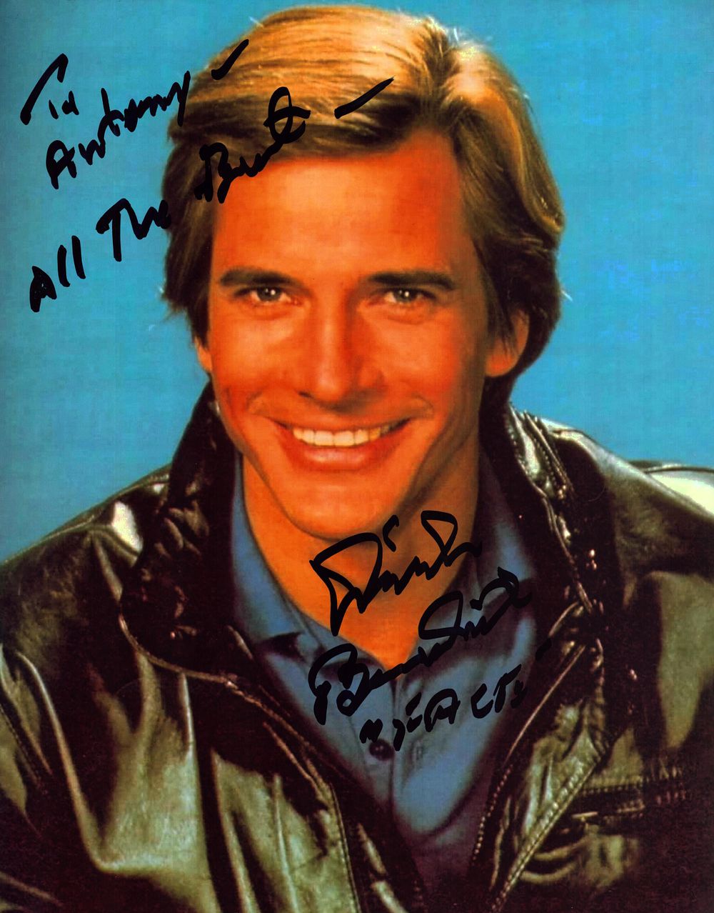 Lot 334: Dirk Benedict signed 8x10 colour photo. Dedicated.