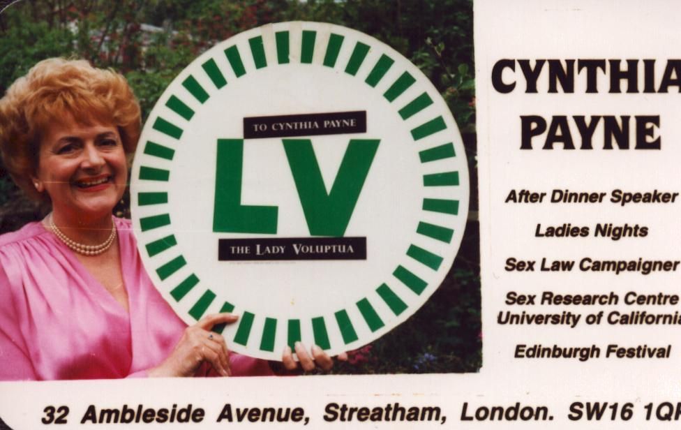 Lot 358: Cynthia Payne signed colour business card. Signature on...