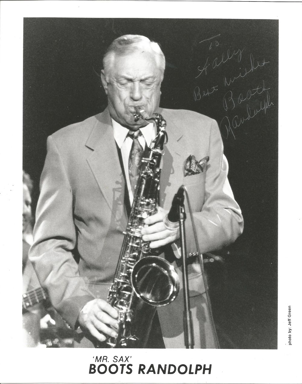 Mr Sax Boots Randolph signed 10X8 inch black and white photo dedicated.