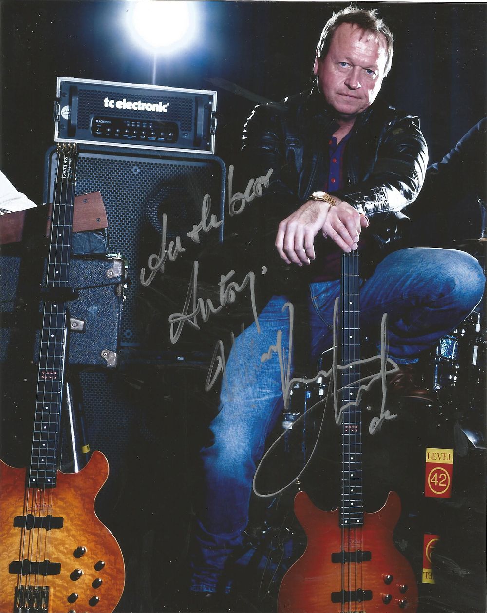 Lot 485: Mark King signed 10X8 inch colour photo dedicated.