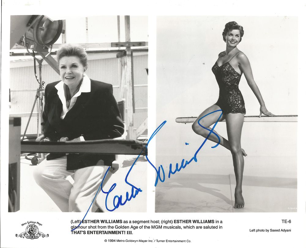 Lot 498: Esther Williams Signed 10X8 inch black and white...