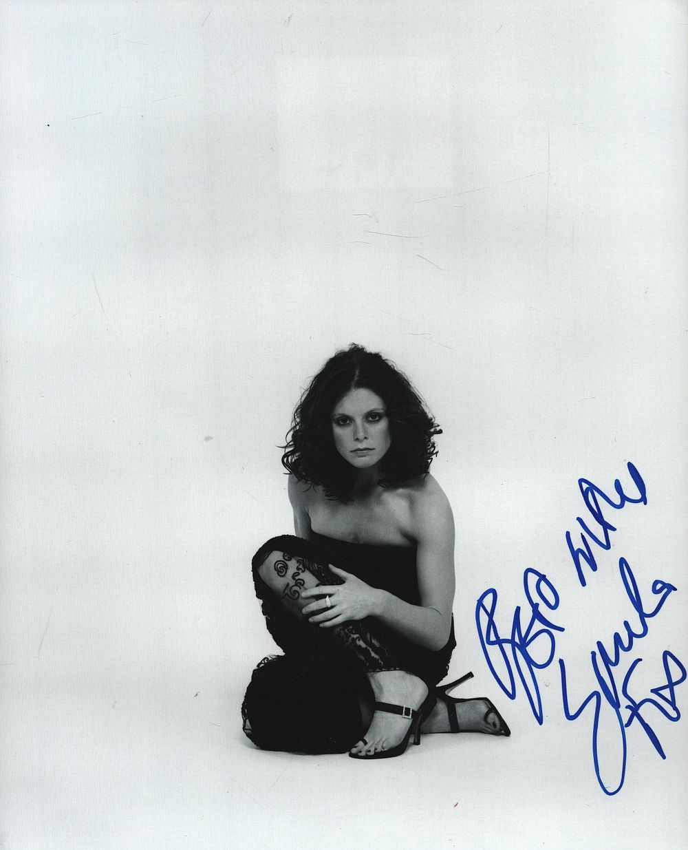 Lot 194: Emilia Fox signed 10 by 8 inch black...