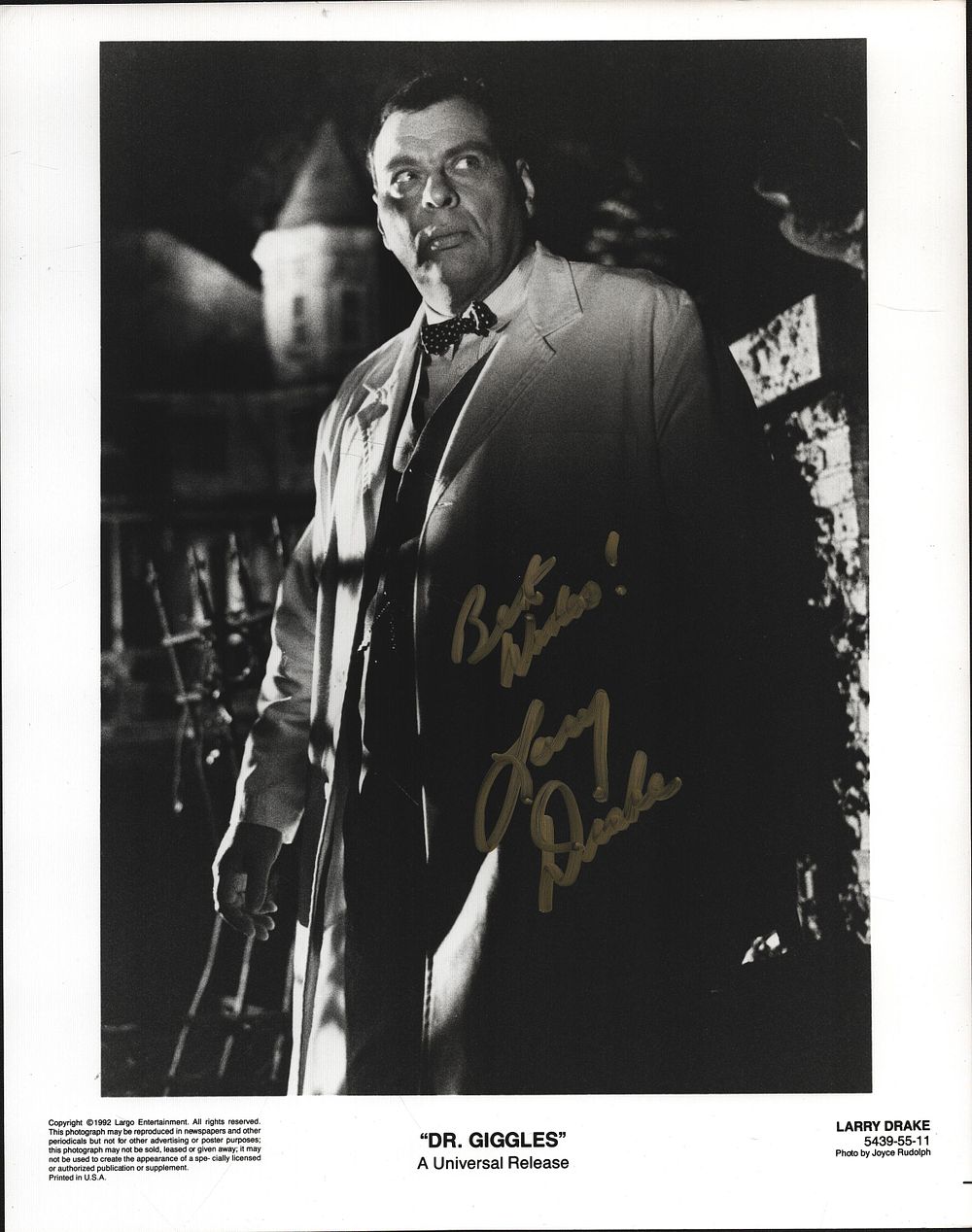 Lot 225: Larry Drake signed 10X8inch black and white movie...