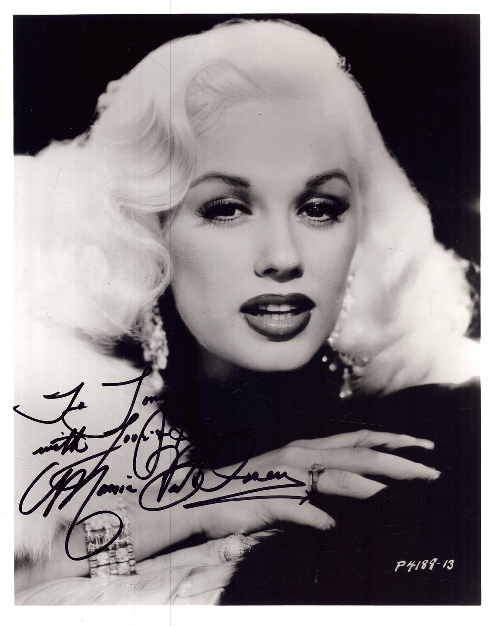 Lot 271: Mamie van Doren signed Tim 10x8 inch black...