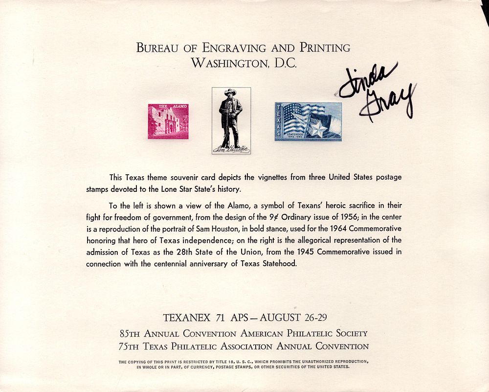 Lot 168: Linda Grey signed Bureau of Engraving and Printing...