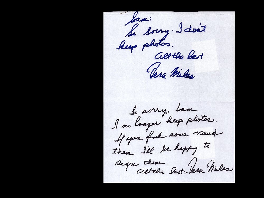 Lot 203: Vera Miles Signed handwritten.