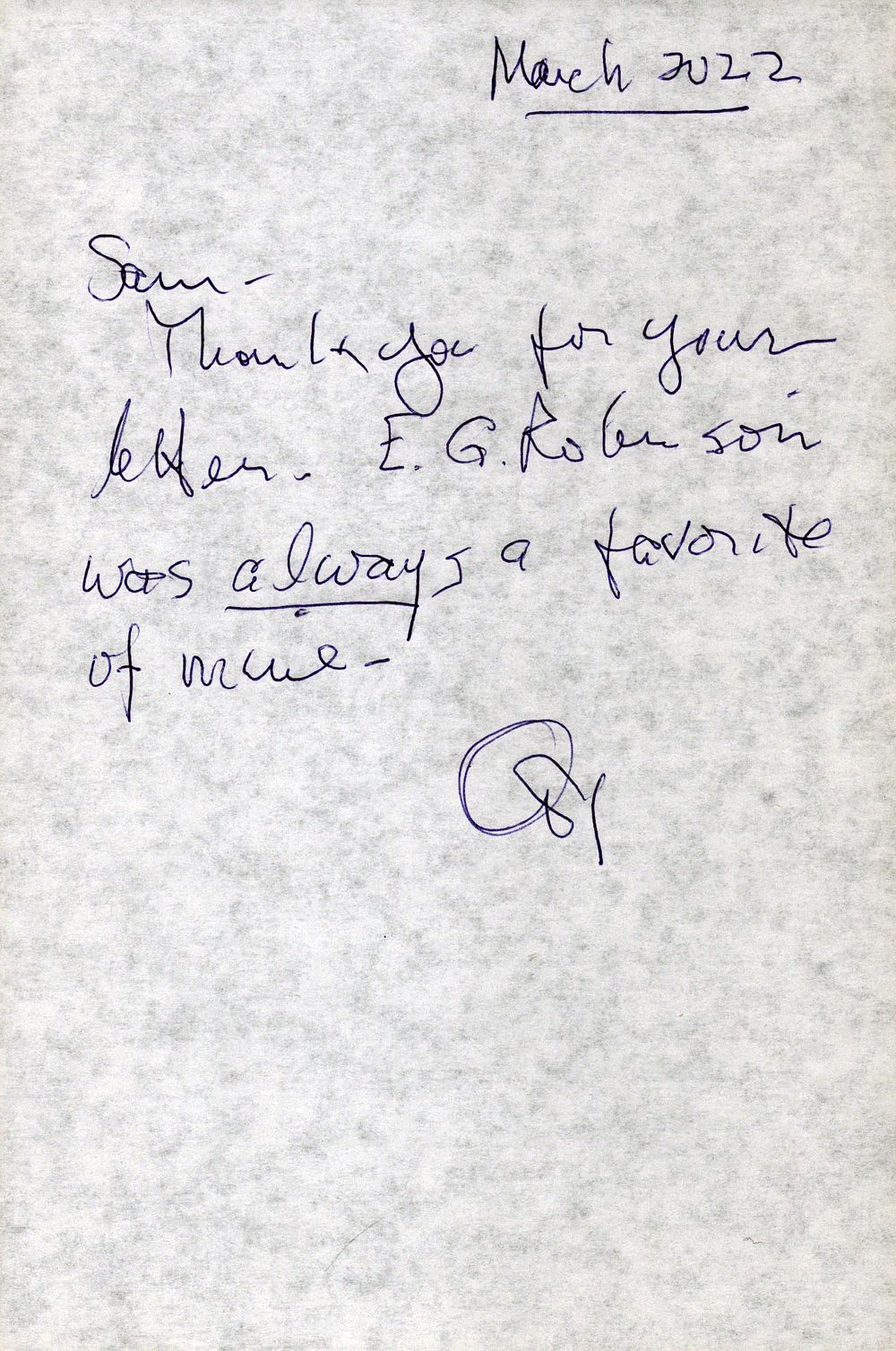 Lot 209: George Maharis handwritten note