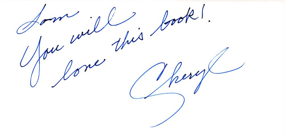 Lot 215: Cheryl Ladd Signed 8X3 inch white card.