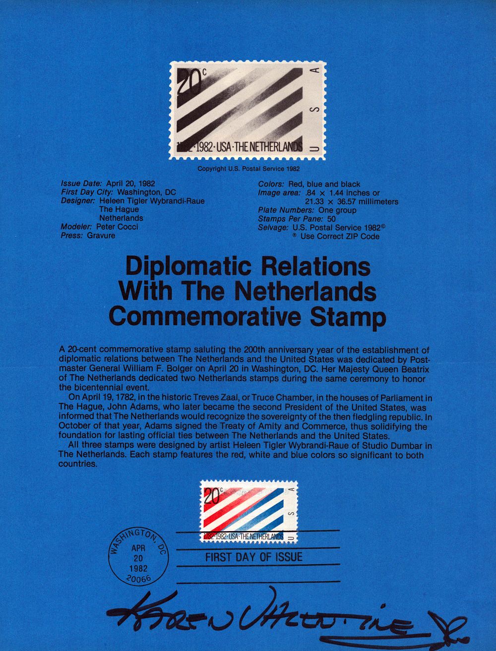 Lot 224: Karen Valentine signed diplomatic relations with the Netherlands...