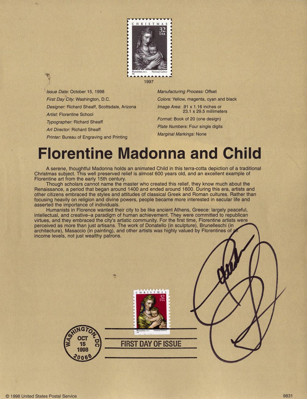 Lot 235: Christian signed Florentine Madonna and child stamp sheets