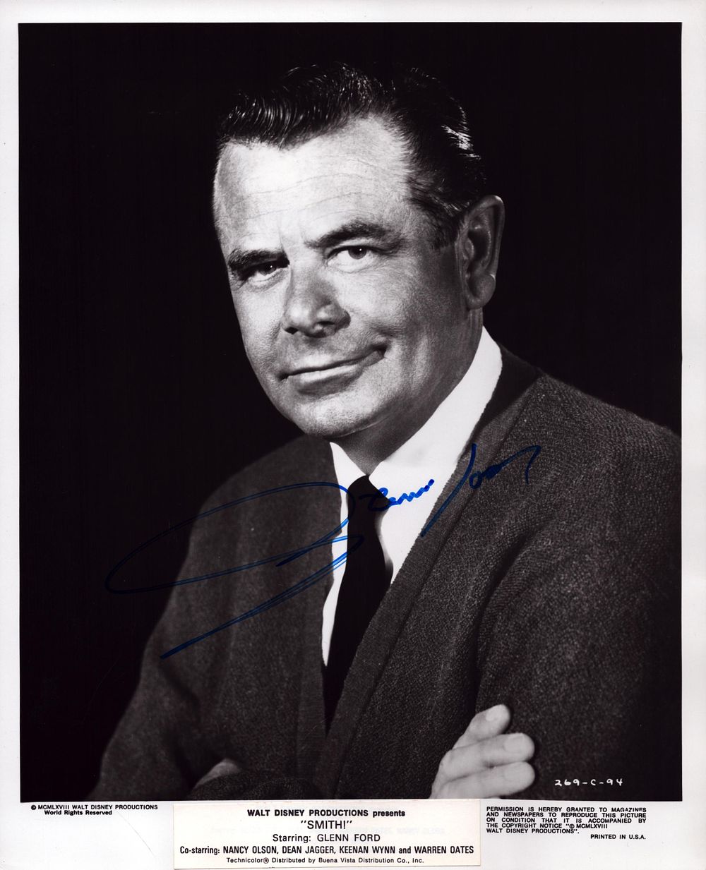 Lot 315: Glenn Ford signed 10X8 inch black and white...