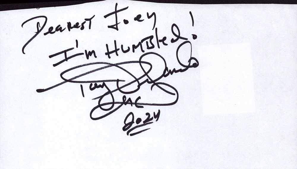 Lot 319: Tony Orlando signed 8X5 inch White paper dedicated.