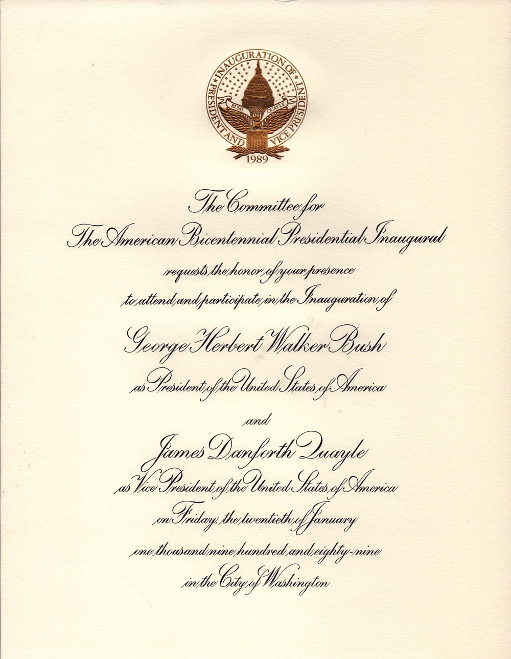 Lot 365: George Bush Inauguration of Vice President 1989 Piece...