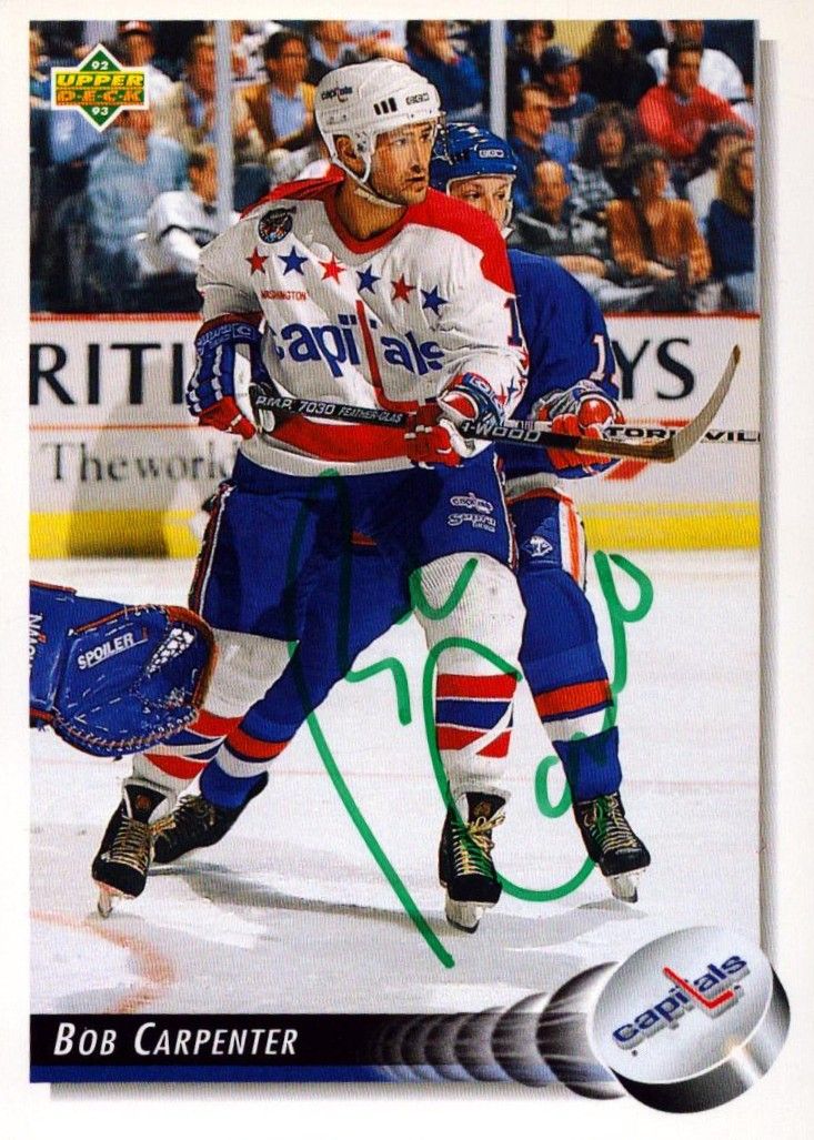 Lot 370: Bob Carpenter signed ice hockey trading card.