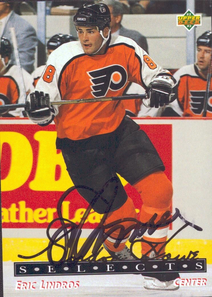 Lot 375: Eric Lindros signed ice hockey trading card.