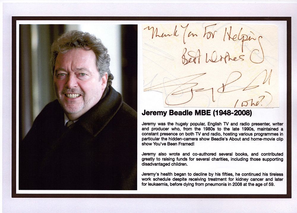 Lot 416: Jeremy Beadle Irregular cut signature piece attached to...