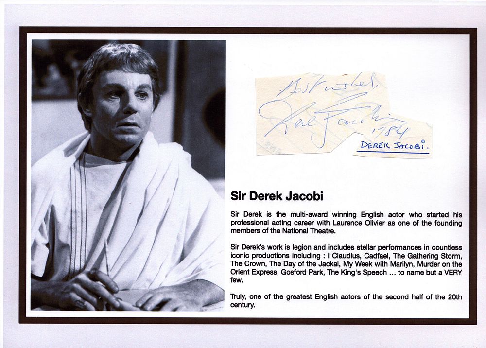 Lot 418: Sir Derek Jacobi irregular cut signature piece attached...