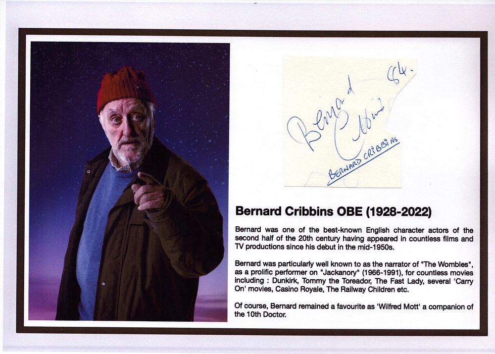 Lot 421: Bernard Cribbins irregular cut signature piece attached to...