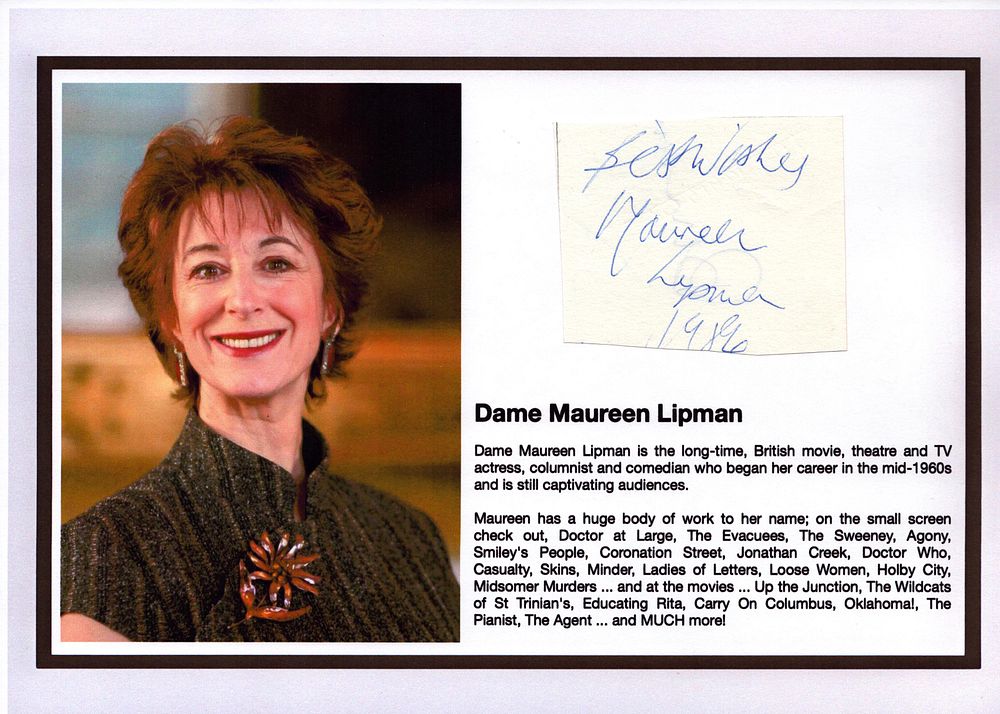 Lot 424: Dame Maureen Lipman signature piece attached to 12X8...