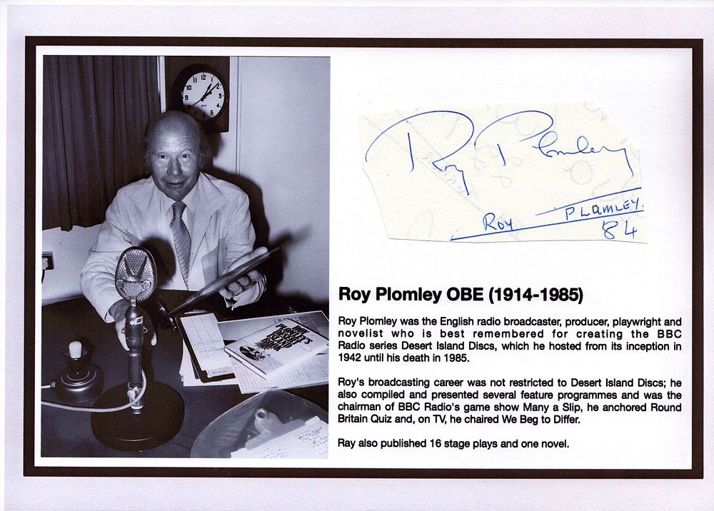 Lot 426: Roy Plomley Irregular Cut signature piece attached to...