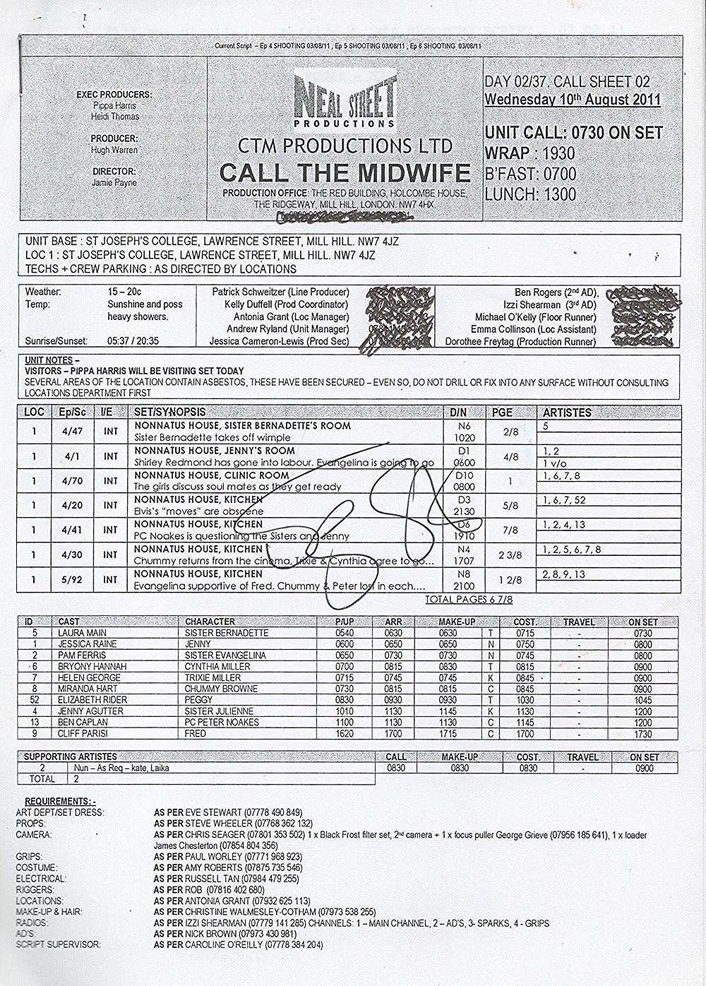 Lot 570: Call The Midwife Actor, Jenny Agutter signed script....