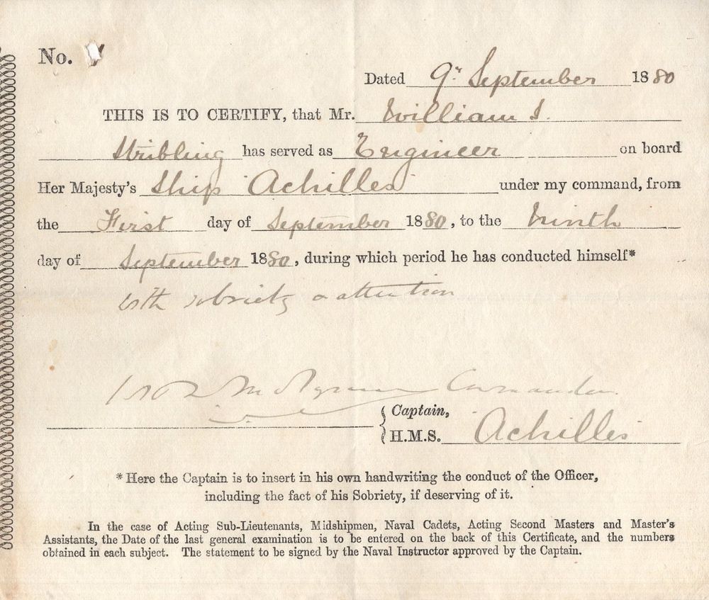 Lot 559: HMS Achilles, three interesting documents detailing the conduct...