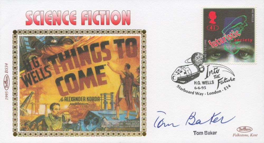 Lot 584: Tom Baker signed small Science Fiction Benham silk...