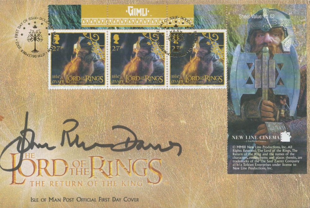 Lot 589: John Rhys-Davies signed Lord of the Rings FDC....
