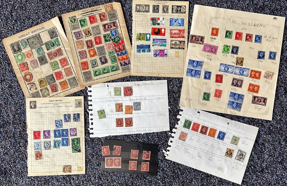 Lot 710: GB assorted stamp collection on loose album pages...