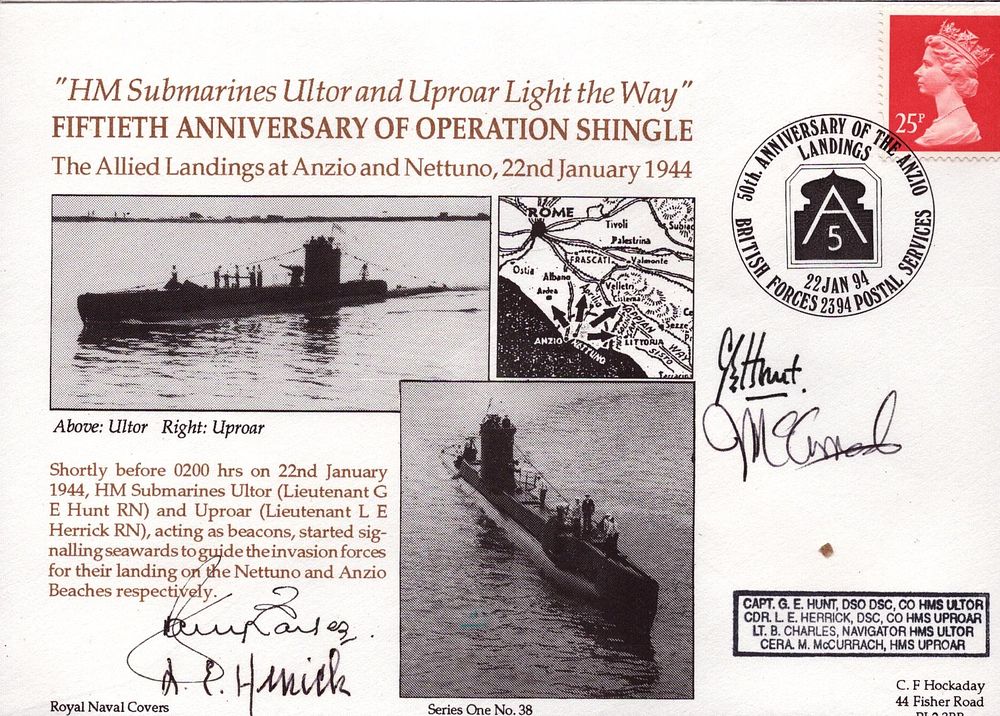 Lot 157: 50th Anniversary of Operation Shingle Navy cover signed...
