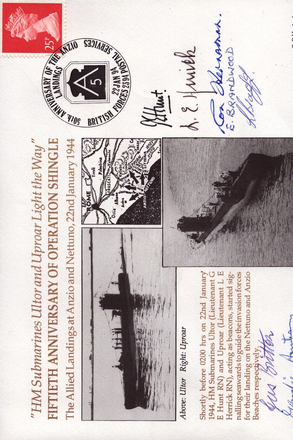 Lot 158: 50th Anniversary of Operation Shingle Navy cover signed...