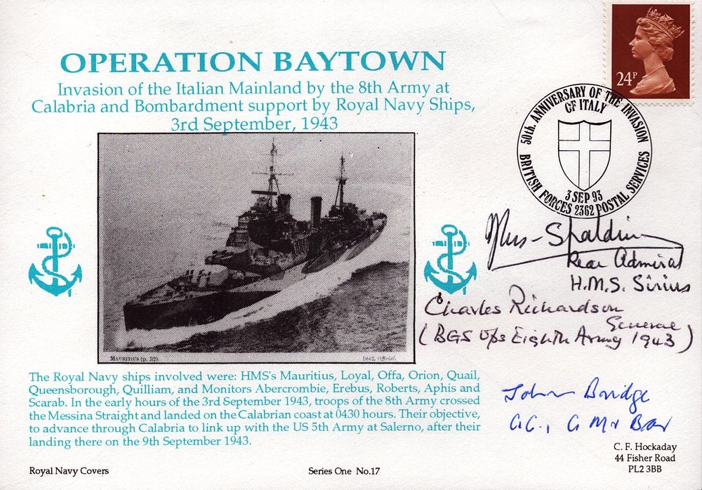 Lot 176: operation Baytown Navy cover signed by for including...