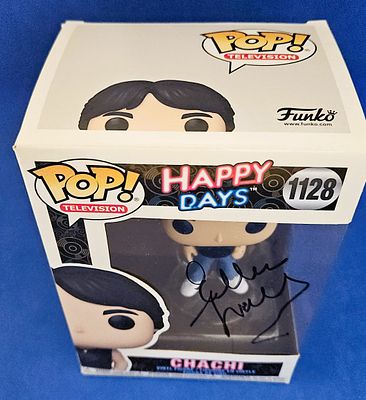Ellen Travolta signed Chachi happy days funko Pop signed on box window.
